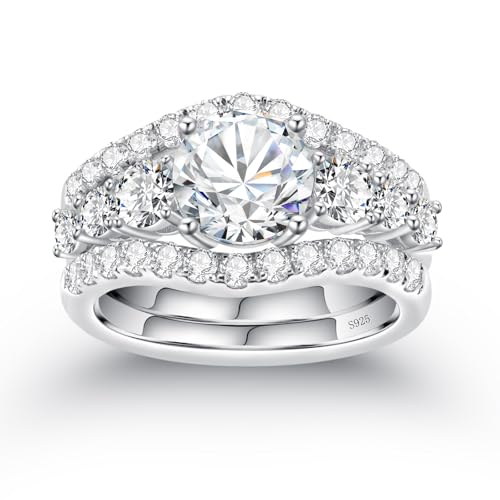 Moissanite Wedding Rings Bridal Set Center Stone 2CT,Main Ring 7 Stones,Three Rows Design，D Color VVS1 18k Gold Plated 925 Sterling Silver Wedding Band Engagement Rings for Women