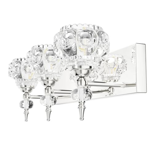 Tipace Modern Bathroom Light Fixtures,Chrome Bathroom Vanity Light,Stainless Steel with Crystal Glass Shade,Wall Sconces Lighting for Bedroom,Living Room,Hallway (Chrome,3-Light) by Tipace - Used condition - Image 3
