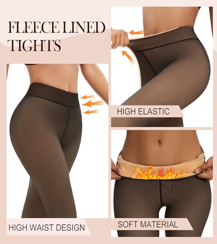 Image of Fleece Lined Tights Women,Tummy Control Fake Translucent Warm Pantyhose High Waist Leggings for Winter
