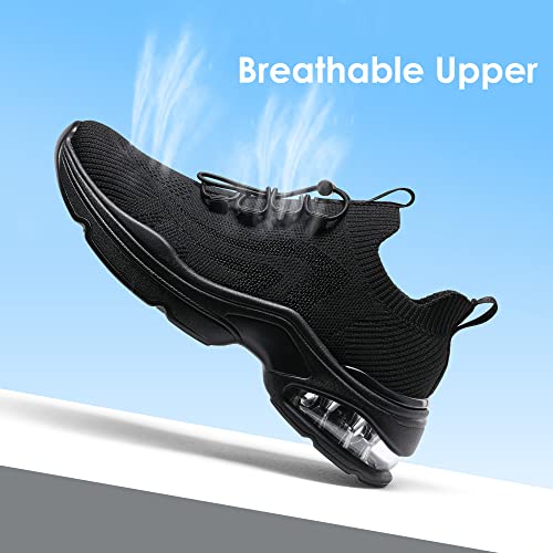 Dream Pairs Walking Shoes Women, Non Slip Lightweight Air Cushion Shoes- Breathable Knit Socks Gym Slip Resistant Work Athletic Fitness Long Time Standing Sneakers, All/Black, Size 8.5 Sdws2201W #TOP1
