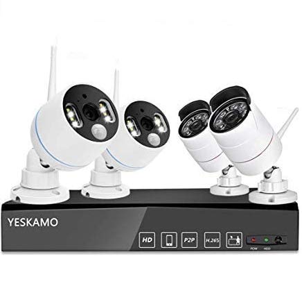 YESKAMO Wireless Security Camera System Outdoor 1080p [Floodlight & Audio] 2 x Floodlight Home Cameras 2 x Standard IP Camera 8 Channel NVR Support Two Way Talk,PIR&Motion Detection, No Hard Drive