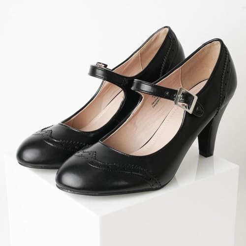 J. Adams Kym Mary Jane Shoes Women Oxford Pumps - Cute Low Kitten High Heels - Retro Vintage Shoes for Women 1950s Mary Janes Round Toe Shoe with Ankle Strap