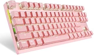 Motospeed 2.4GHz Wireless/Wired Mechanical Gaming Keyboard White Backlit/Durable Battery,Type-C Gaming/Typist Keyboard for Mac/PC/Laptop(Pink, 87 Key Red Switches)