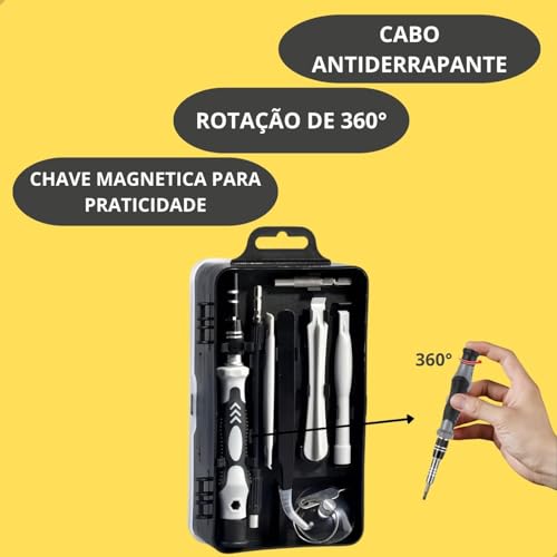 KIT FERRAMENTA PROFISSIONAL 115 PEÇAS, CHAVES DE FENDA ELETRONICA DE ALTA PRECISÃO, PORTATIL, ROTAÇÃ