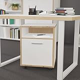 Forte KEFLAVIK Rollcontainer 50, Rollschrank mit Tür und Stauraumfach, Holzwerkstoff, Weiß | Artisan Eiche Holzdekor, 49,8 cm breit x 64,6 cm hoch x 52,2 cm tief