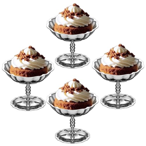 choxila Ice Cream Bowls 4pcs – Elegant Stainless Steel Dessert Cups, Footed Bowl for Ice Cream, Trifle, and More – Perfect for Parties, Weddings, and Home Use