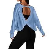 UNIANKIYA Open Back Workout Tops for Women Long Sleeve Cropped Athletic Clothes Gym Running Yoga Low Impact Sports T Shirts