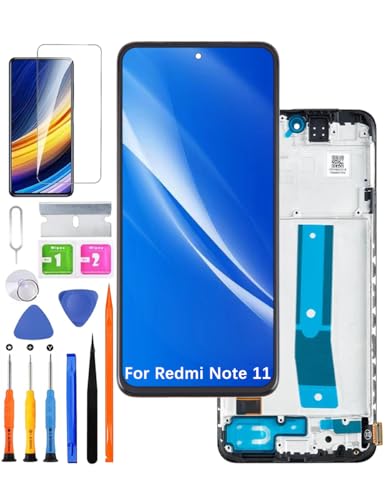 HLYGZX Pantalla de repuesto para Xiaomi Redmi Note 11 LCD, TFT, kit de reparación de pantalla táctil digitalizadora de ensamblaje 2201117TG 2201117TI (negro con marco)