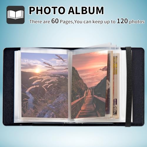 CGFGHHUY Small Photo Album 4x6 inch PU Leather Cover Photo Albums with 120 Photos Transparent Inner Pockets and Elastic Band Design Cute Photo Albums for Family Anniversary Wedding,Watercolor Dog Paw