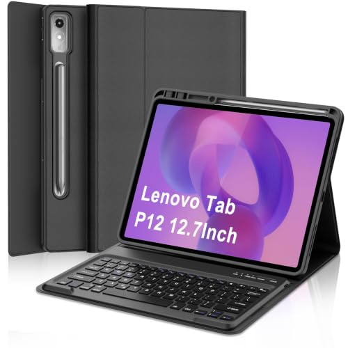 WINCHKING Keyboard Case for Lenovo Tab P12 12.7 Inch 2023 TB-370FU, Black
