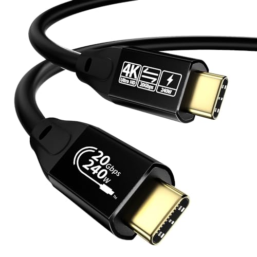 YIWENTEC Kabel USB C do USB C 3.2 Męski męski Gen2 X 2 kabel ładujący typu C, transfer danych 20 Gb/s, 240 W 48 V/5 A, kabel szybkiego ładowania, 4K @ 60 Hz Transfer wideo (5M)