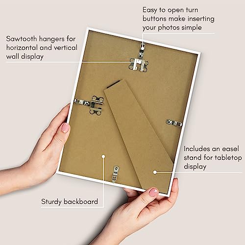 Americanflat 8.5x11 Picture Frame with Shatter-Resistant Glass - Streamline Collection - Thin Border Photo Frame for Tabletop and Wall Display - Hanging Hardware and Easel Stand Included - White