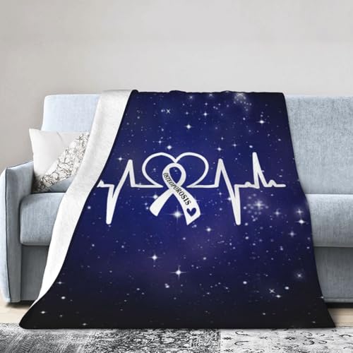 Osteoporosis Awareness Heartbeat White Ribbon Ultra-Soft Micro Flannel Blanket 80x60 inch Throw Blankets for Bedroom Sofa
