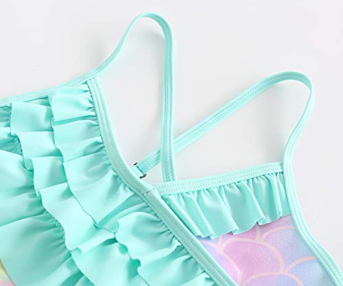 Girls Mermaid Swimsuits One Piece Bathing Suit Hawaiian Ruffle Swimwear for Kids 3-16 Years3