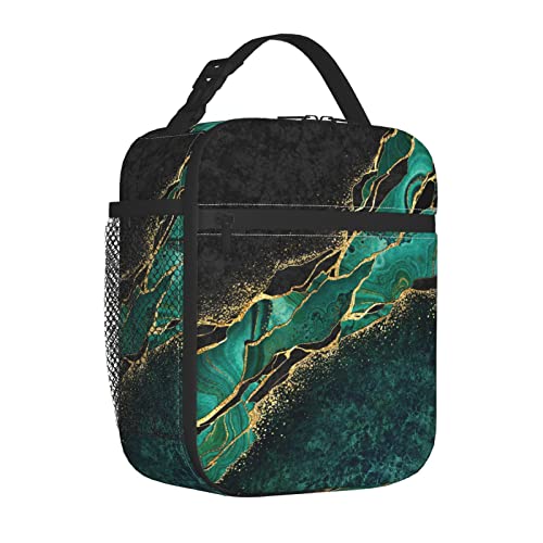 Yetta Yang Marble Black Green Gold Portable Lunch Bag Insulated Lunch Box Reusable Totes For Women Men Work Picnic Camping #TOP2