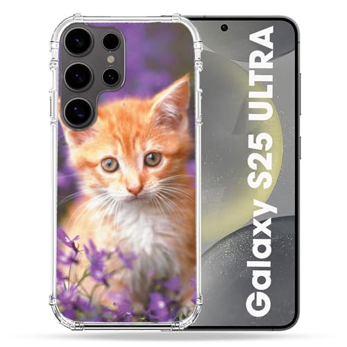 Coque Samsung S25 Ultra violette motif chat avec protection renforcée antichoc