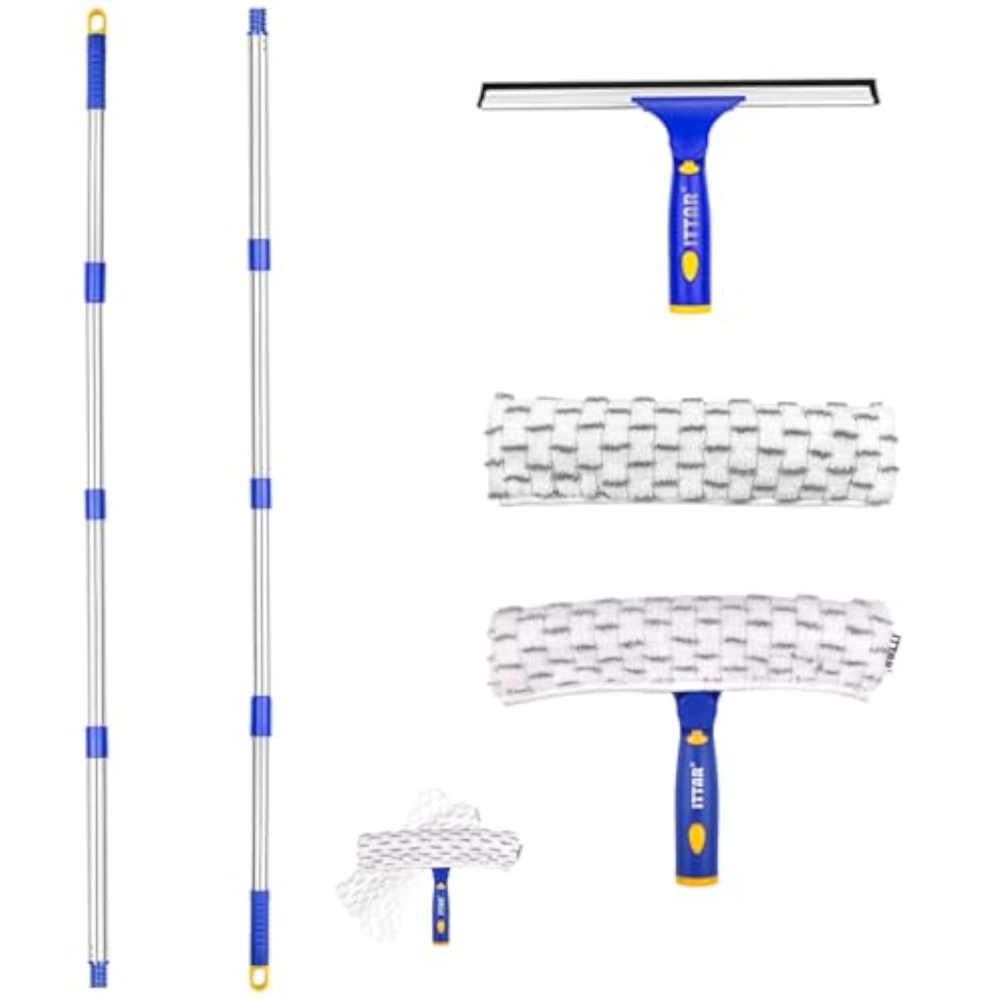 Window Squeegee with Stainless Steel Pole & Microfiber Pads