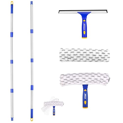 Image of ITTAR Window Squeegee with 2 Sets Stainless Steel Pole, Squeegee Cleaning Tools with Microfiber Pads, 60 inch-72 inch Telescopic Window Washing Kit, Professional Squeegee Cleaner for Home Car Outside Glass