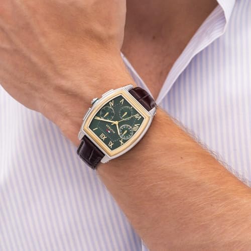 Image of Tommy Hilfiger Th-Oxford with Green Dial Brown Leather Strap Watch for Men - TH1710762