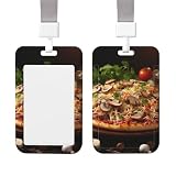 Portatarjetas de identificación de plástico transparente, soporte para tarjetas de pizza con champiñones, tomates, soporte vertical para insignia, protector de insignia de nombre, funda impermeable