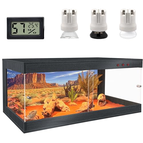 Royxen Tempered Glass Reptile Tank 80 Gallon,Reptile Enclosure with Metal Mesh Top and Lockable Design, Bearded Dragon Tank for Lizard Habitat,48"x20"x20", Black