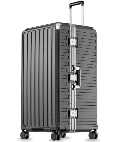 Image of LUGGEX Zipperless Checked Suitcase, Aluminum, Charcoal Metallic, 32 inch | Checked Luggage, 100% PC Hard Shell, 8010S Aluminum Frame, 8 Spinner Wheels, TSA Lock, Hard Shell, ZX-Core