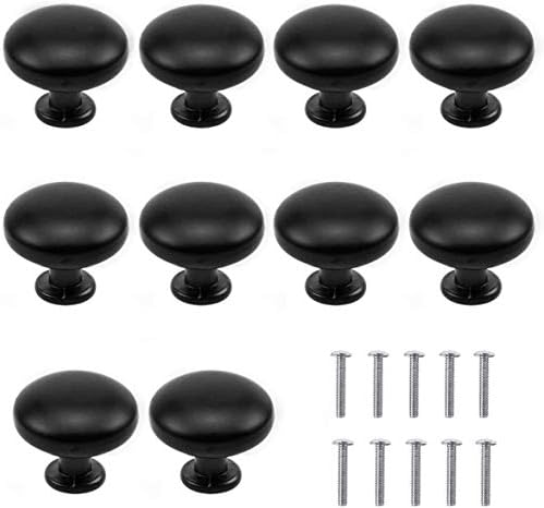 HQDeal 10PCS Matted Black Cabinet Knobs, Round Mushroom Drawer Knobs, 30MM Aluminum Alloy, Drawer Pull Handle, Cabinet Knobs, Door Pulls with Screws for Cupboard Wardrobe Furniture - Single Hole