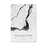 Vintage Aluminum Metal Sign 8x12 Inch Philadelphia USA Map Wall Art Decor for Living Room Bedroom Garage Cafe Bar Rustic Pre Drilled Waterproof Weather Resistant Durable Travel Gift Decoration