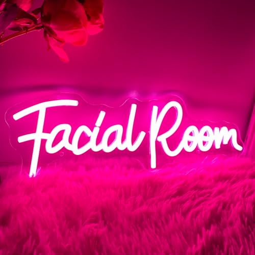Image of Facial Room Neon Sign For Spa Beauty Room Nail Brows Lashed Salon Studio LED Wall Art Decor For Business Stores Logo Barber Shops Led Word Indoor Custom Neon Lights 5V USB Powered Pink 40x13.5 CM