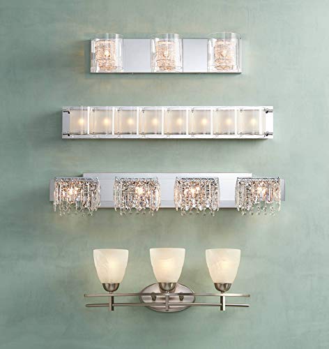 Possini Euro Design Hanging Crystal Modern Wall Light Chrome Silver Metal Hardwired 33 3/4" Wide 4-Light Fixture Mounted Strand And Prisms For Bathroom Vanity Mirror House Home Hallway Room Decor #TOP7