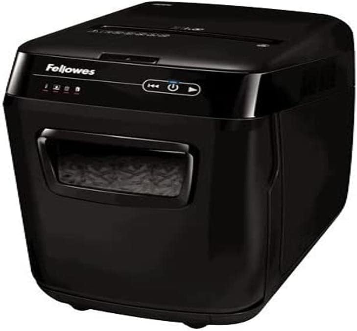 Fellowes Autofeed niszczarka do dokumentów Automax 200C, 4 x 38 mm cięcie cząstek (P-4), 200 arkuszy, dla 1-3 użytkowników w biurze lub domowym biurze, cicha praca dzięki SilentShred, niszczenie płyt