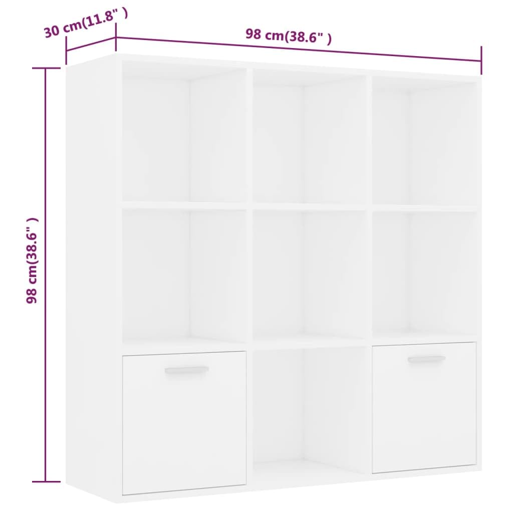 Libreria con spazio di archiviazione, pratica libreria, organizzatore cubo, libreria bianca, 98 x 30 x 98 cm, materiale in legno, adatto per soggiorno, camera da letto, studio, ufficio