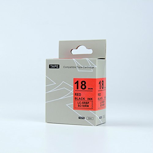 Fita de Etiqueta Compatível EPSON18 mm LC-5RBP Preta no Vermelho 8 m 18 mm LW400 500 900