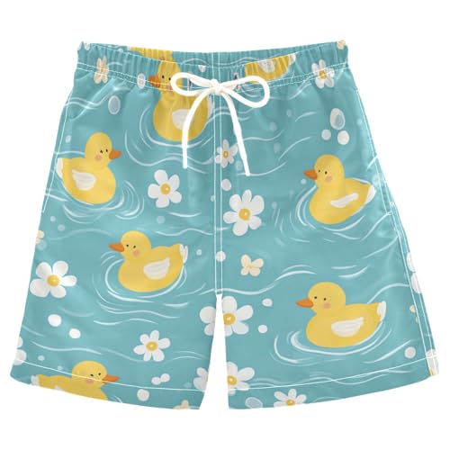 Boys Beach Board Shorts Floral Daisy Duck Yellow Swim Trunk Teen Swimwear 8-16Y