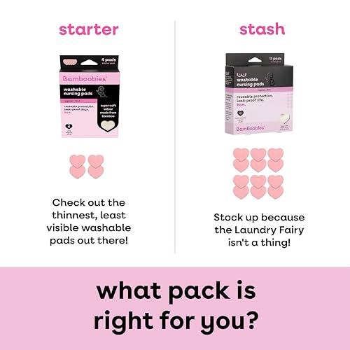 Image of Bamboobies Women's Nursing Pads, Reusable and Washable for Daily Use, Leak-Proof Pads for Breastfeeding, Pink, 12 Pads