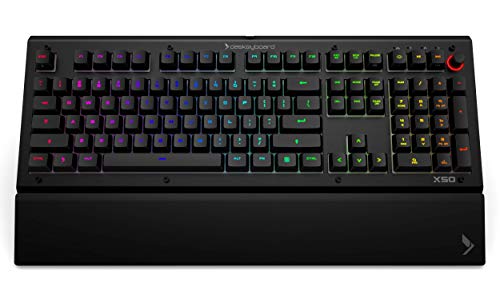 Das Keyboard X50Q Programmable RGB Mechanical Keyboard for Work & Gaming, Soft Tactile Mechanical Switches, Pre-Built Q Applets, Palm Rest, Volume Knob, Aluminum Top (104 Keys, Black) by Das Keyboard - Used condition - US$181.00