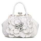 SUNROLAN Women's Handbags 3D Flower Seris Evening Bags PU Leather Rhinestone Crossbody Bag with Detachable Strap White