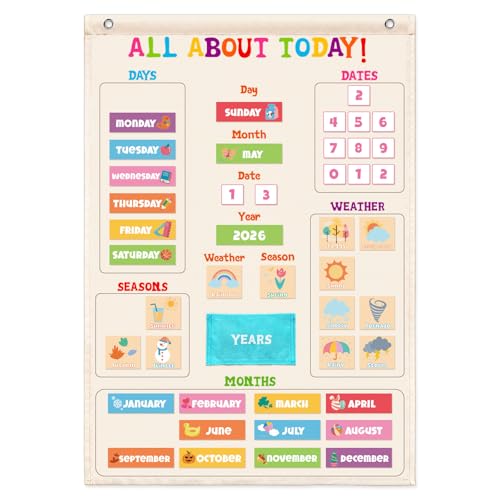 All About Today Calendar Chart for Kids, Morning Circle Time Learning Board for Preschool, Weather & Seasons Educational Chart, Days of Week and Months Learning Materials for Homeschool