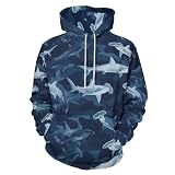 TZTTZT Blue Camo Hammerhead Shark Print Hoodies for Men Women, Oversized Sweatshirt Pullover Fashion Fall Winter Clothing