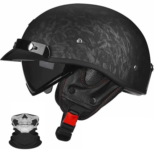 Kask Motocyklowy Jet z Homologacją ECE R22.06, Retro Orzeszek Vintage z Wbudowaną Blendą Przeciwsłoneczną dla Kobiet i Mężczyzn, DOT Legalny na Drogi dla Skutera, Maska w Zestawie(2,M =(57-58CM))