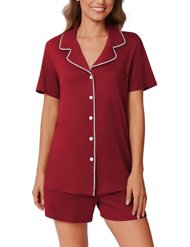 Image of Ekouaer Pajamas Set for Women 2 Piece Pjs Short Sleeve Sleepwear Button Down Lounge Shorts Sets S-XXL