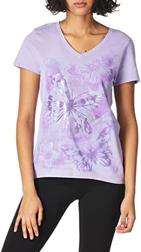 Hanes Women's Short Sleeve V-Neck Graphic T-Shirt, Big Butterfly Impression, X-Large US