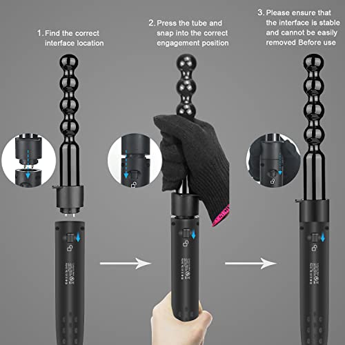 Foto von Lockenstab Set - 5 in 1 mit 3 Fässer，Lockenwickler mit Verschiedenen Aufsätzen，Professional Lockenstab Große Locken Einstellbare Temperatur Keramikbeschichtung Multistyler Haare Set