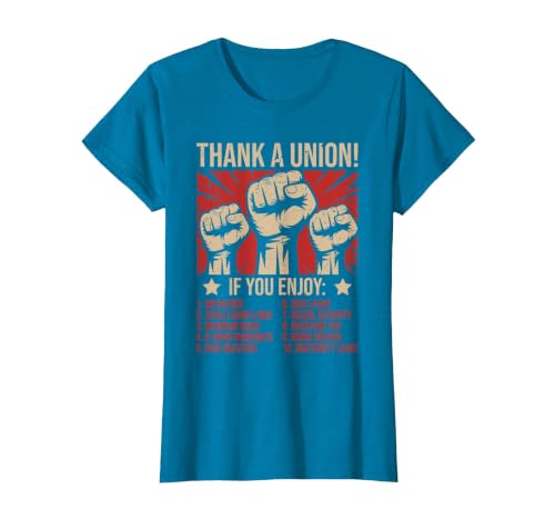 Union Strong, Thank a Union, Workers Rights & Solidarity T-Shirt, Women, Sapphire Blue, 3X-Large