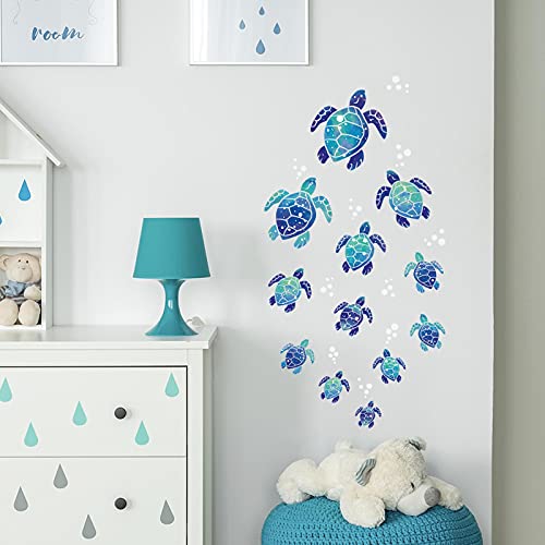 Sea Turtle Wall Decals 3D Ocean Grass Seaweed Stickers Under The Sea Wall Decals Decor Bubbles Peel And Stick Removable Vinyl Underwater Wall Sticker For Kids Bathroom Bedroom Nursery Room Decoration #TOP2