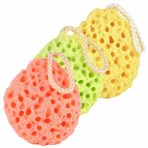 Lot de 3 éponges de bain pour le corps en fibre naturelle douce texture nid d'abeille douce apaisante exfoliante nettoyante pour le corps luffa pour adultes et enfants soins quotidiens Fournitures de