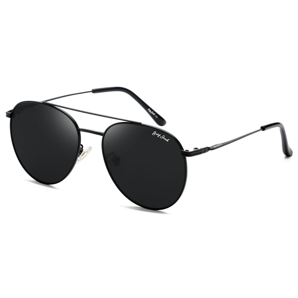 Grey Jackmetal Round Polarized Uv400 Protected Sunglasses For Men