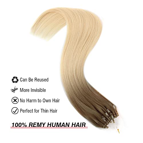 Abh Amazingbeauty Hair Micro Links Hair Extensions Human Hair Ash Brown Ombre Platinum Blonde Hair Extensions Micro Ring Ombre Blonde 50G 50Strand Micro Loop Hair Extensions Balayage Blonde 14 Inch #TOP5