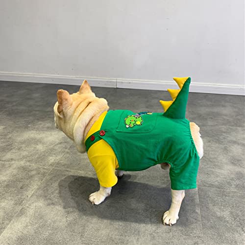 Dinosaur Costume For Dogs, Puppy Halloween Christmas Cosplay Onesie, Funny Comfortable Cotton Overalls Green French Bulldog Shirt Jumpsuit, S #TOP5