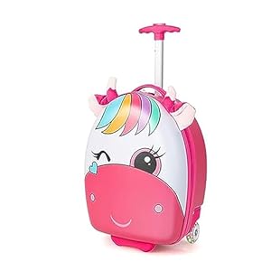 GOPLUS Kinderkoffer met rugzak, kindertrolley, kinderbagage met wielen, reiskoffer met telescoopgreep, hardcase voor kinderen, kindertrolley, kleurkeuze, roze pony, 16″, Voor kinderen